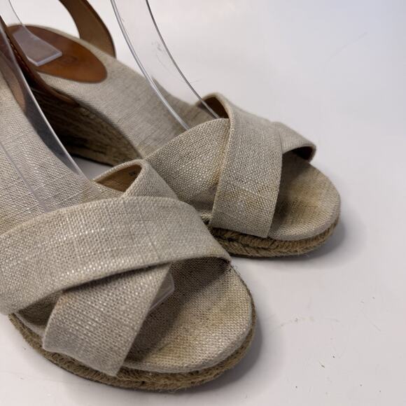 Coach Henley Beige Brown Ankle Strap Wedge Espadrille Sandals Womans 7 B Preppy - Picture 7 of 15